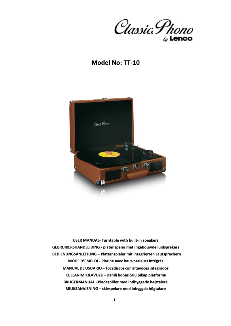 Page n°1 - Manuel utilisateur Classic Phono TT-10