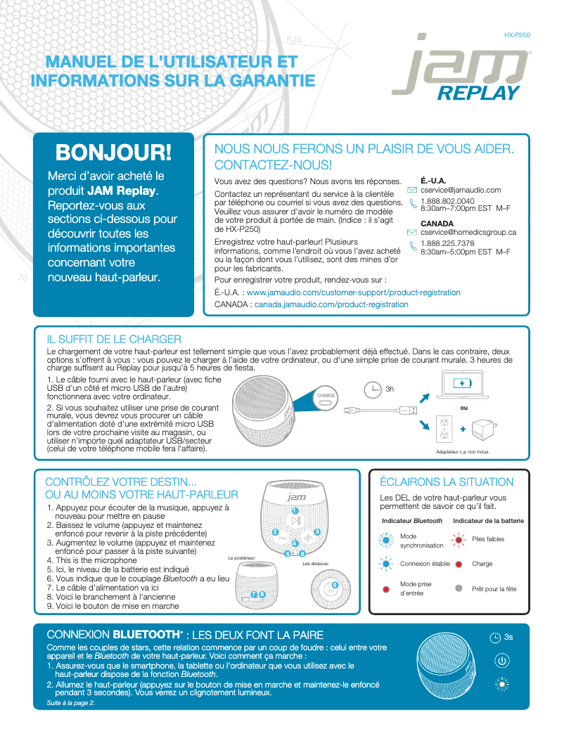 Page n°1 - Manuel utilisateur Jam Replay HX-P250