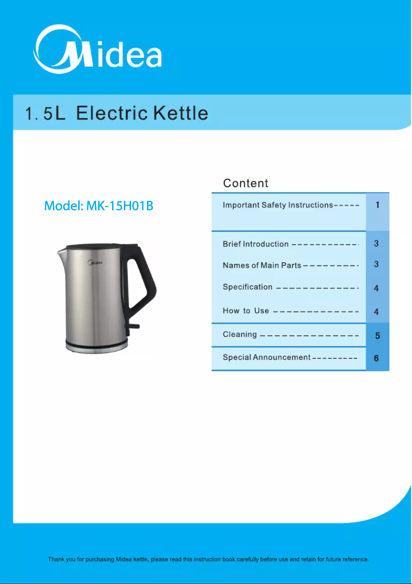 Page 1 de la notice Manuel utilisateur Midea Double Wall MK-15H01B