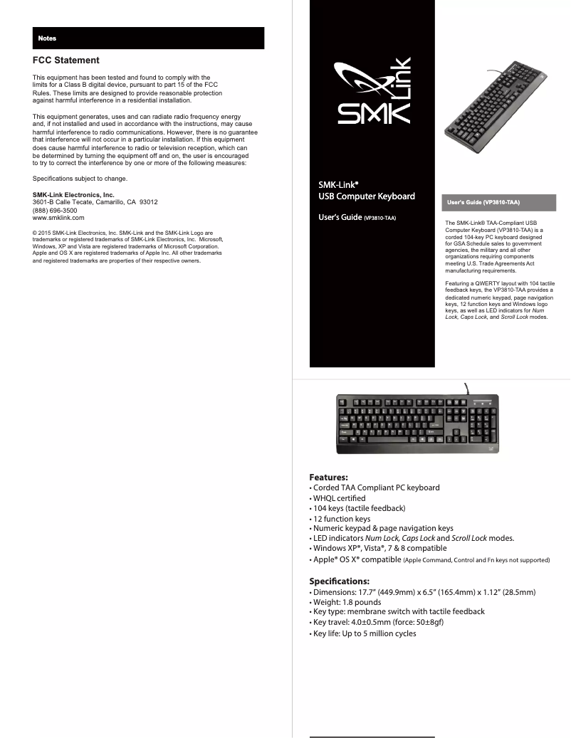 Image de la première page du manuel de l'appareil VP3810