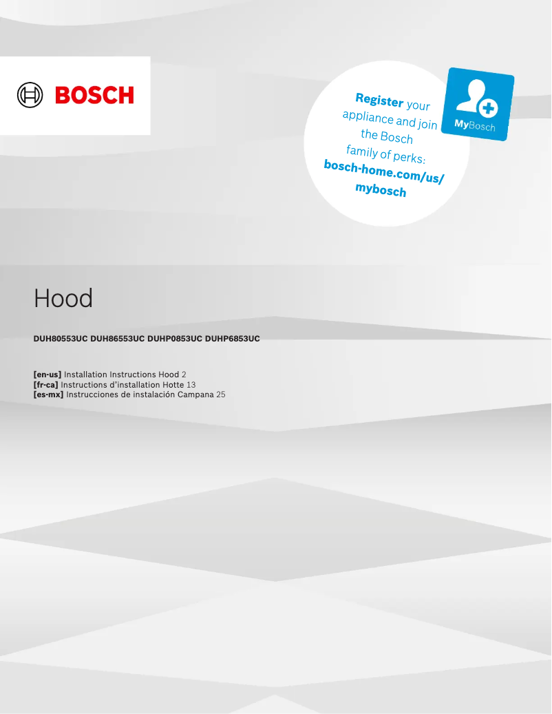 Page 1 de la notice Guide d'installation Bosch DUH86553UC