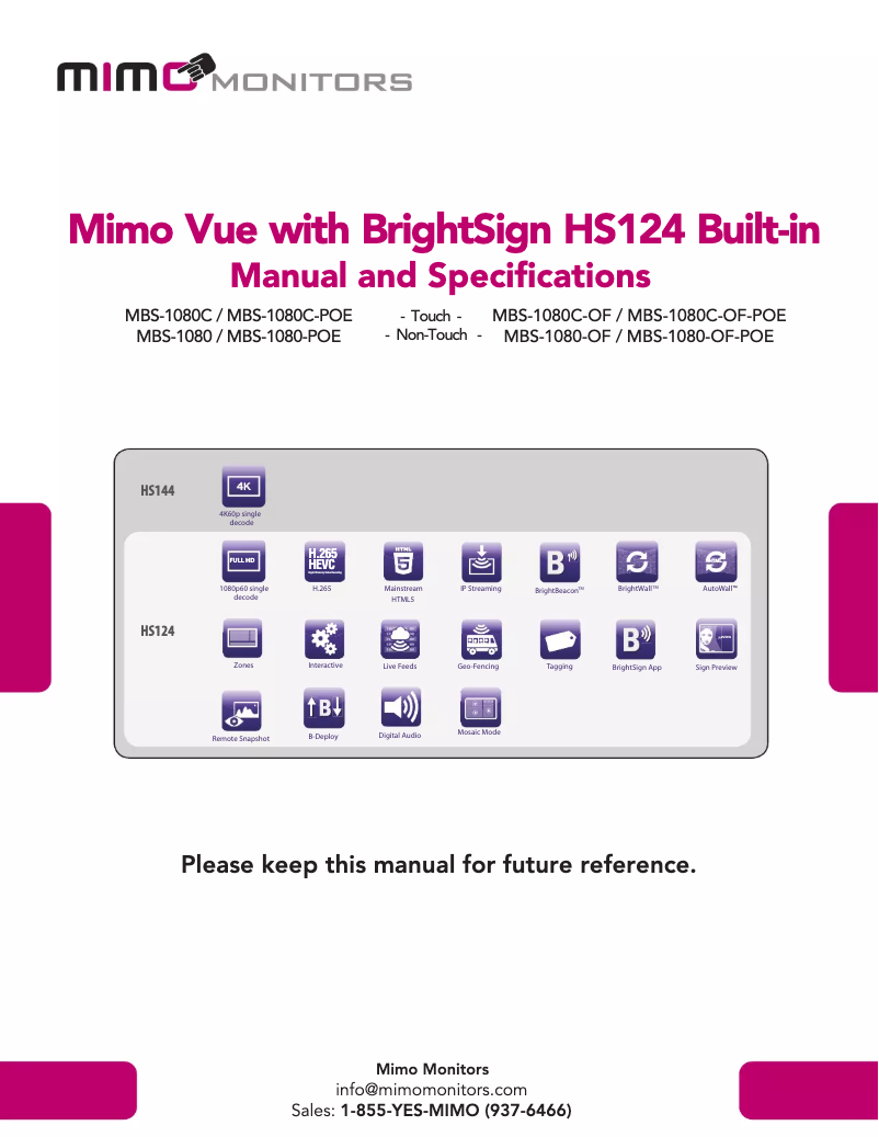 Page 1 de la notice Manuel utilisateur Mimo Monitors MBS-1080C