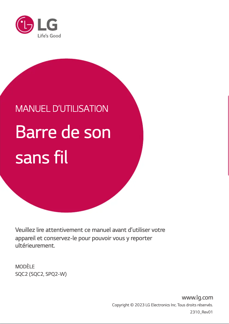 Page 1 de la notice Manuel utilisateur LG SQC2