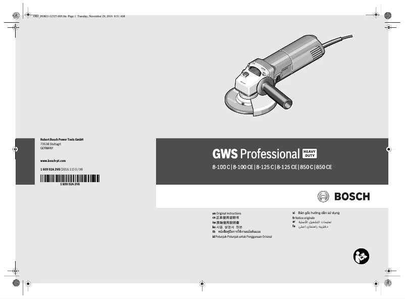 Page 1 de la notice Manuel utilisateur Bosch GWS 850 C Professional