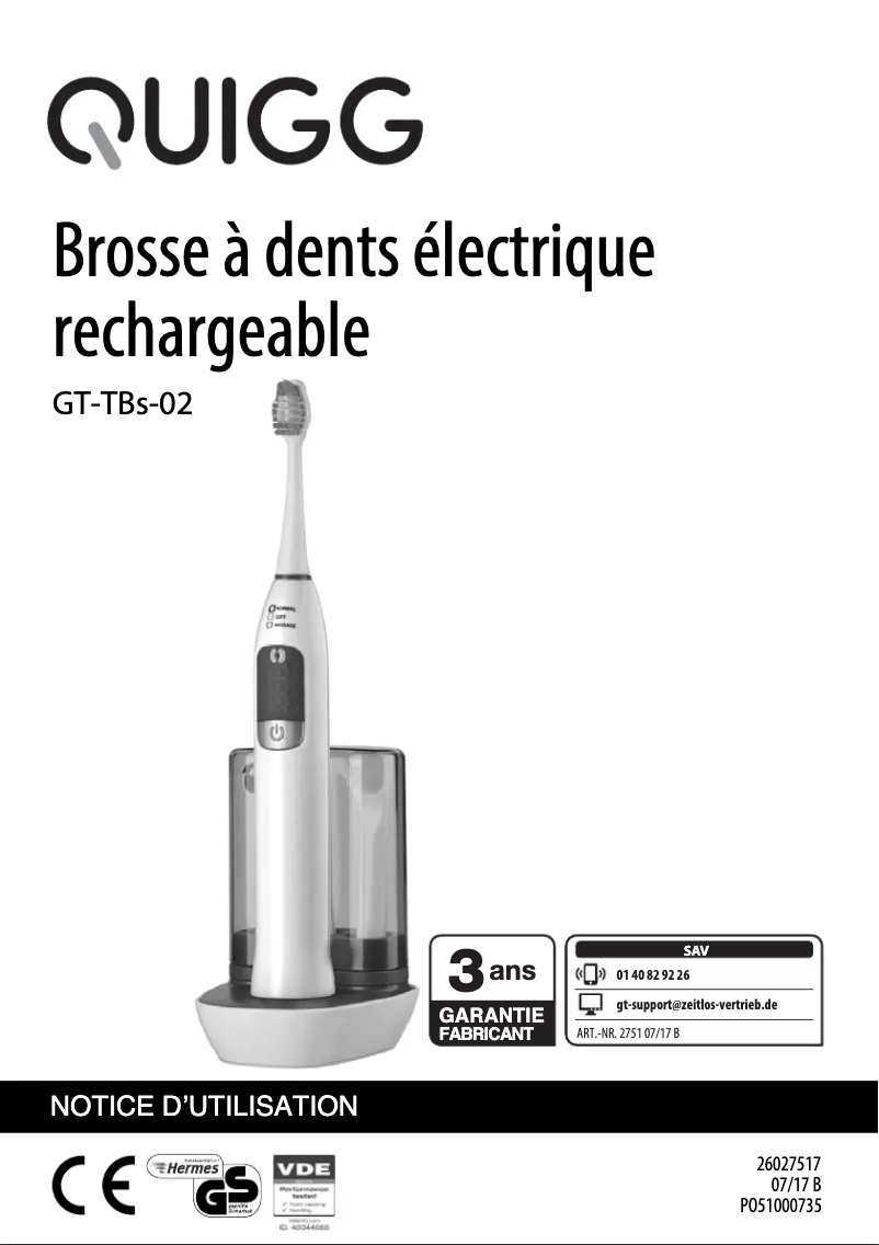 Page 1 de la notice Manuel utilisateur Quigg GT-TBs-02