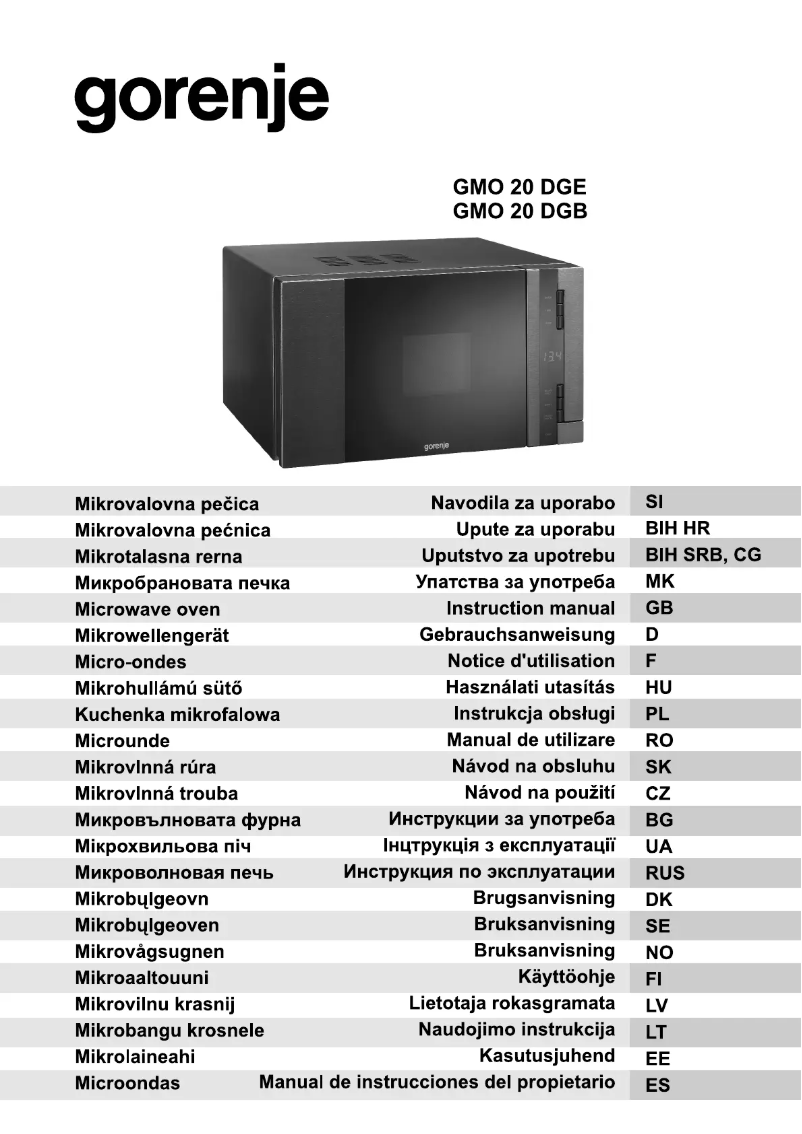 Page 1 de la notice Manuel utilisateur Gorenje GMO20DGE