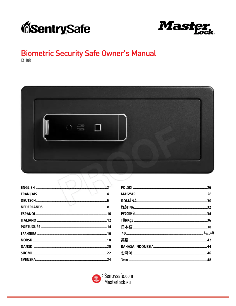 Page n°1 - Manuel utilisateur Master Lock Biometric Security Safe LX110B