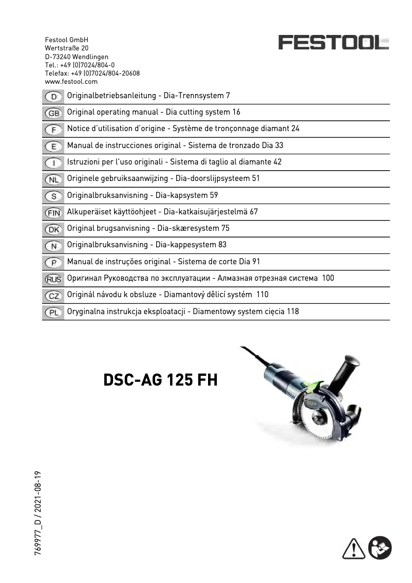 Page 1 de la notice Manuel utilisateur Festool DSC-AG 125 FH