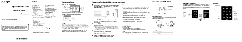 Page 1 de la notice Guide d'installation Sony NWZ-S763