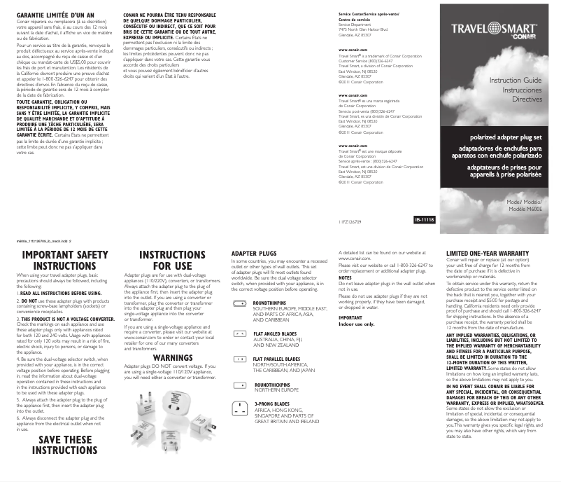 Page 1 de la notice Manuel utilisateur Conair M600X