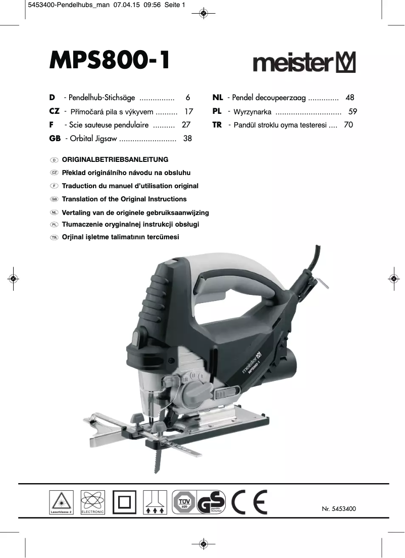 Page 1 de la notice Manuel utilisateur Meister Craft MPS800-1