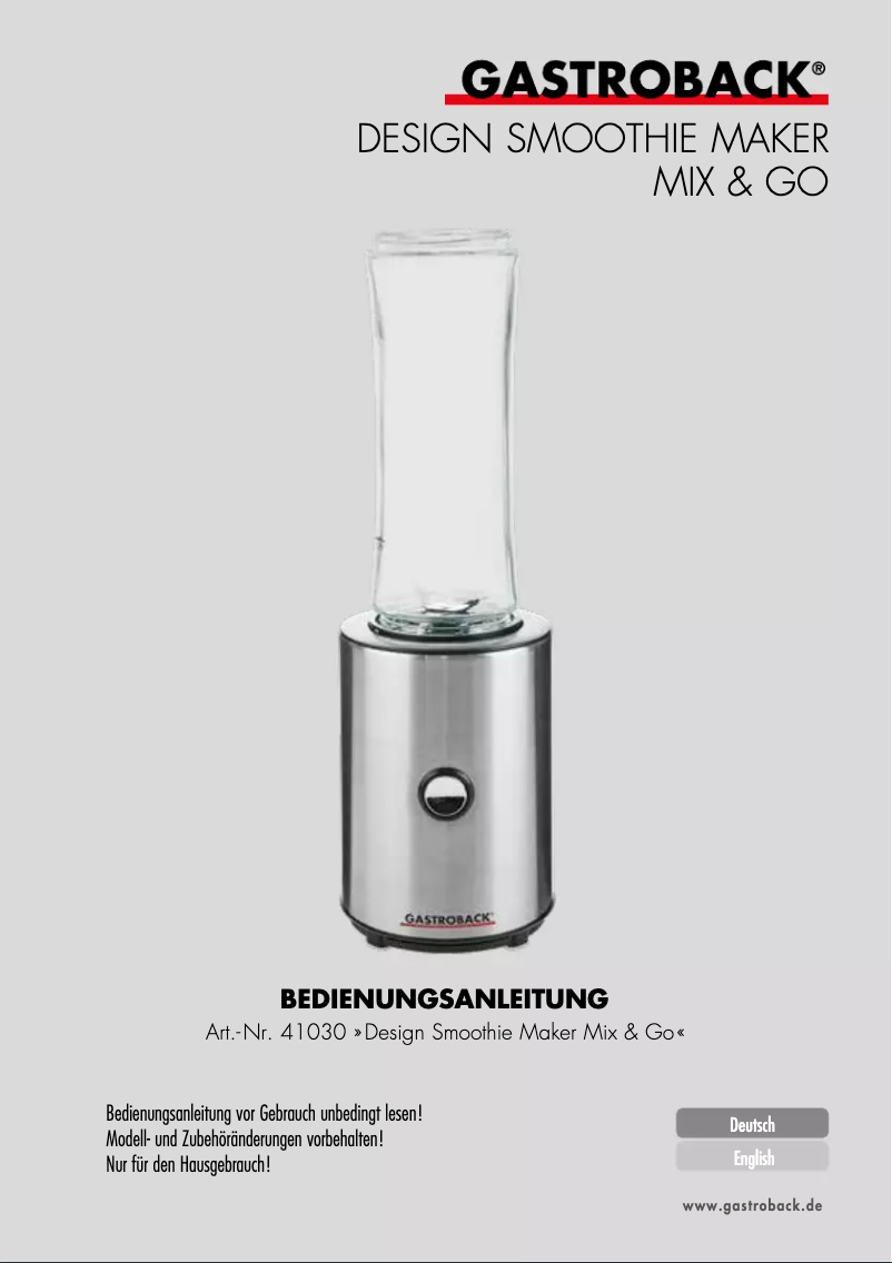 Page n°1 - Manuel utilisateur Gastroback Mix & Go 41030