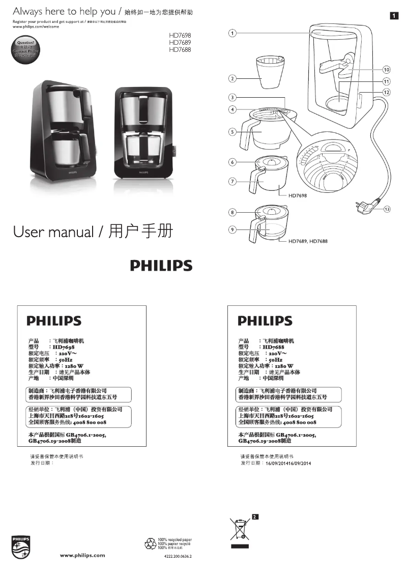 Page 1 of the manual User Manual Philips Avance HD7698