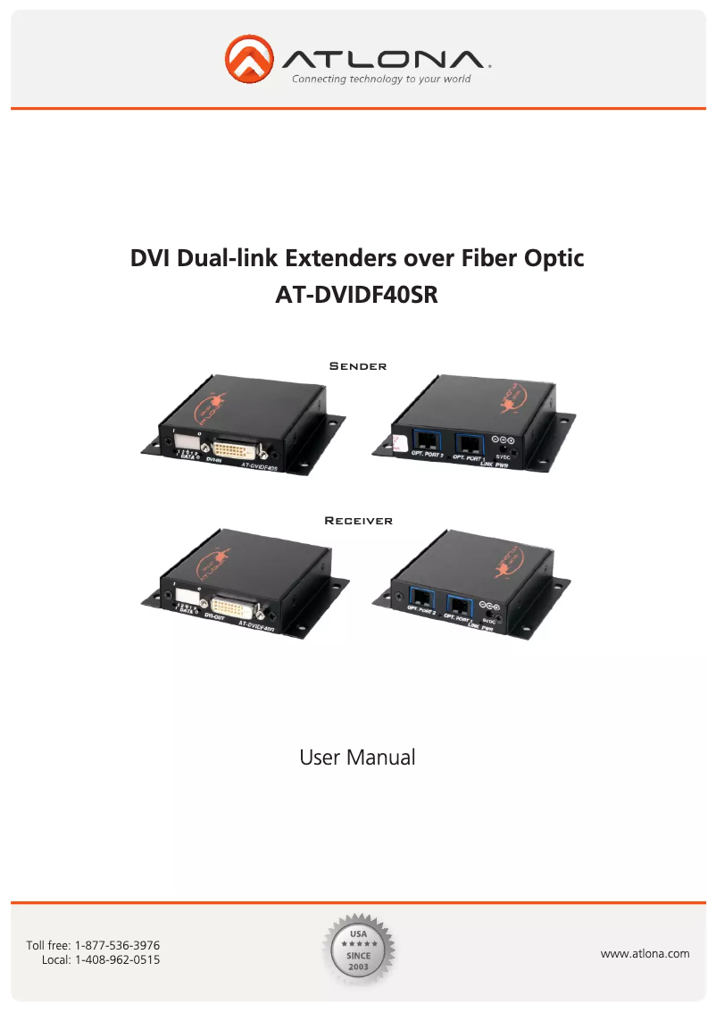 Page 1 de la notice Manuel utilisateur Atlona AT-DVIDF40SR