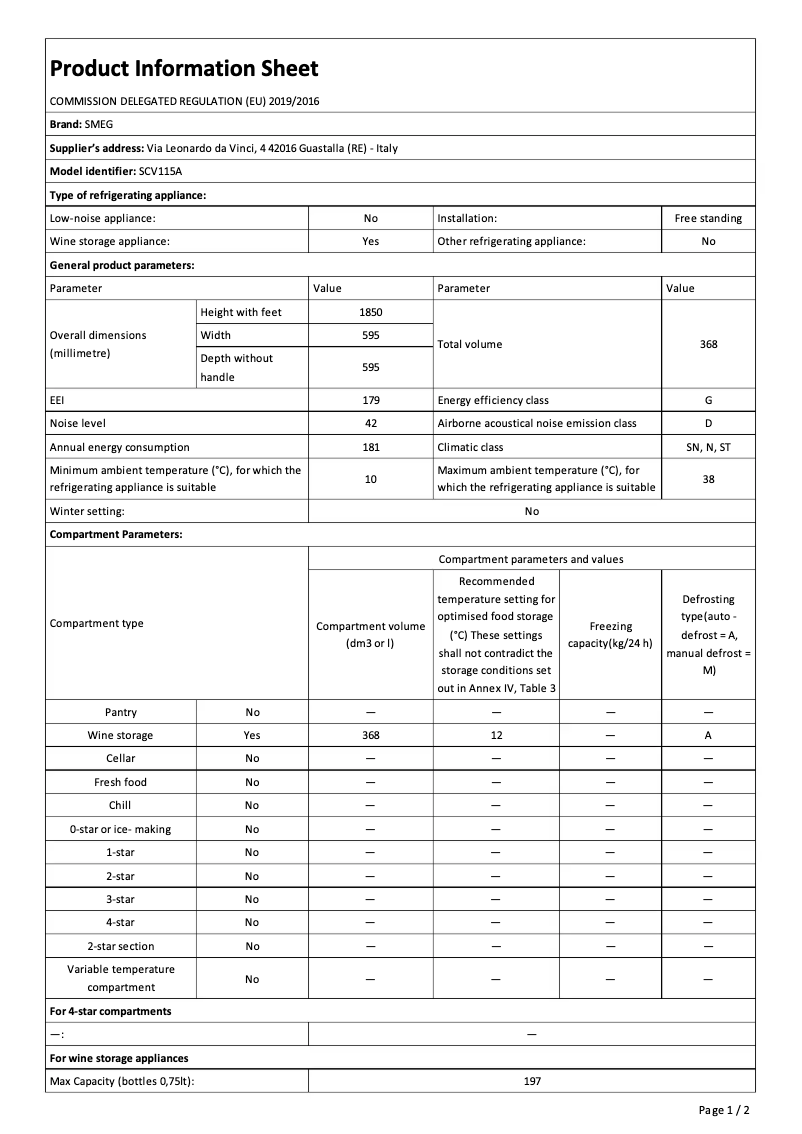Page 1 de la notice Brochure Smeg SCV115A