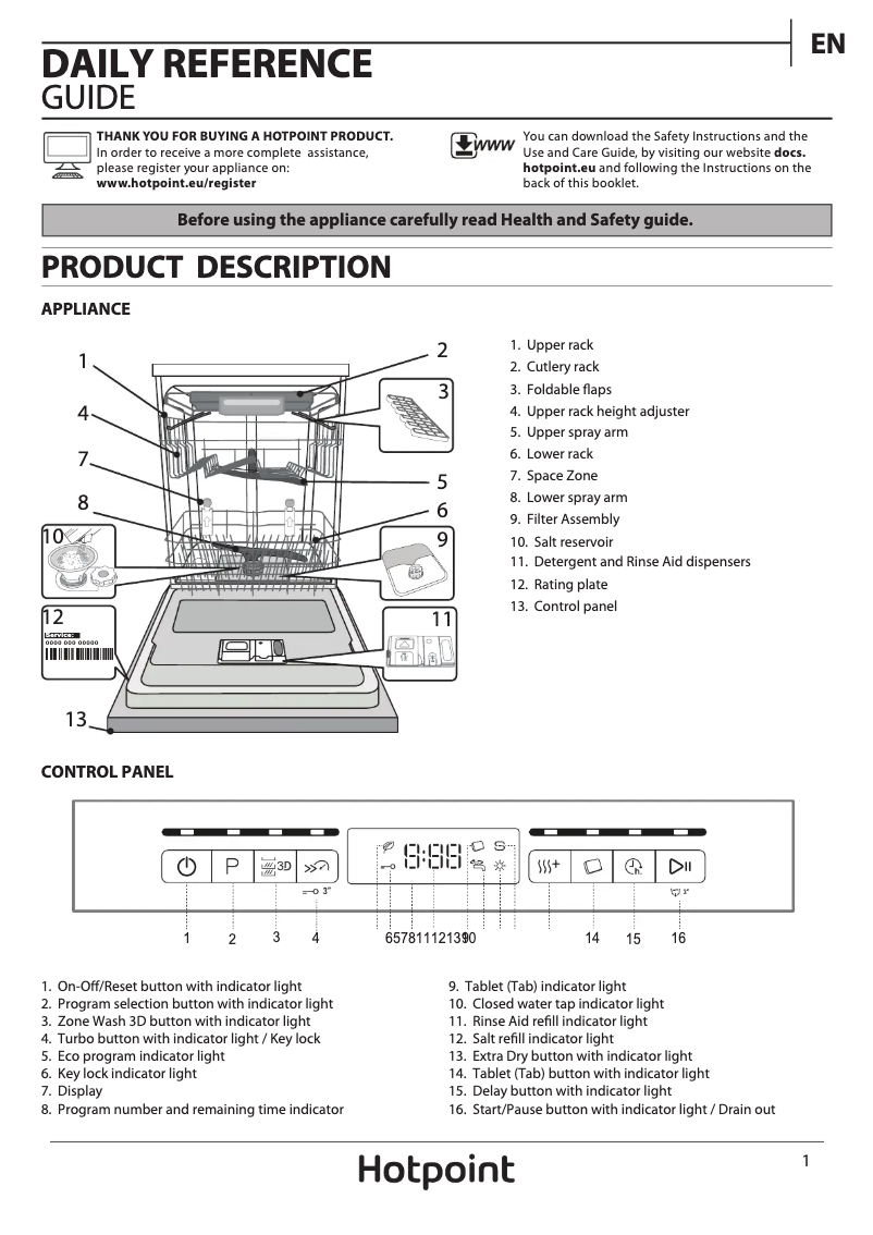Page 1 de la notice Manuel utilisateur Hotpoint HFO 3P23 WL UK