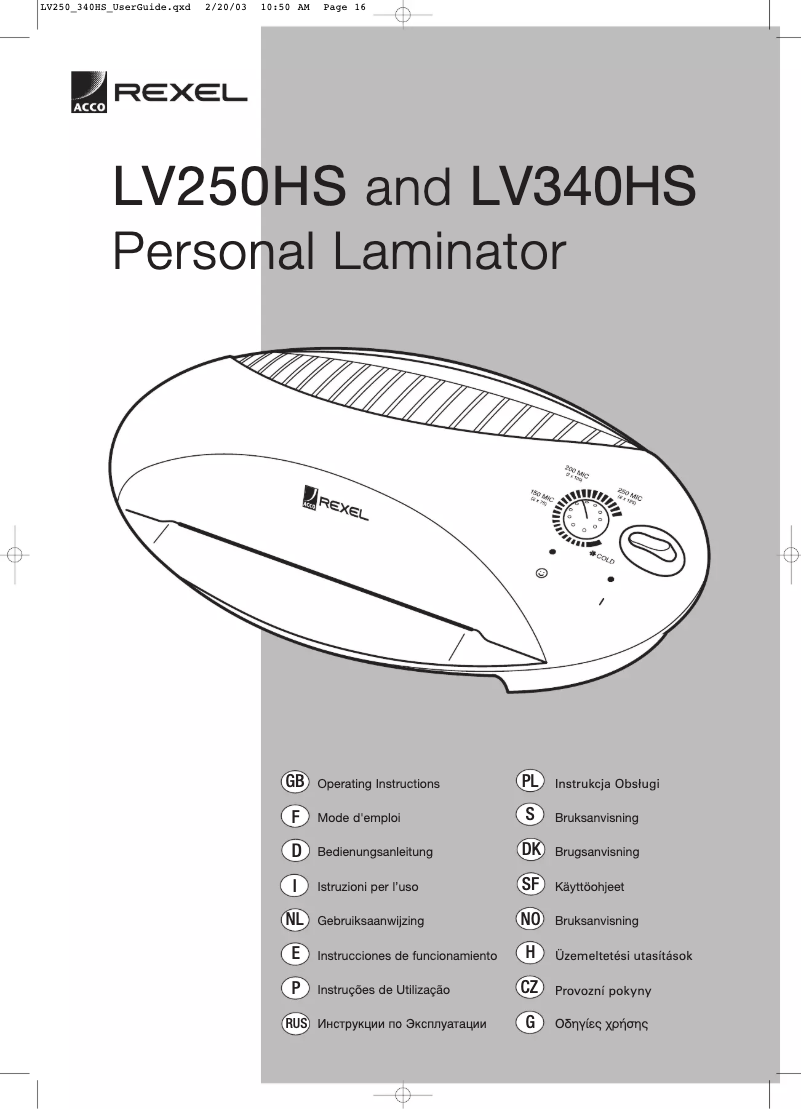 Page 1 de la notice Manuel utilisateur Rexel LV250HS
