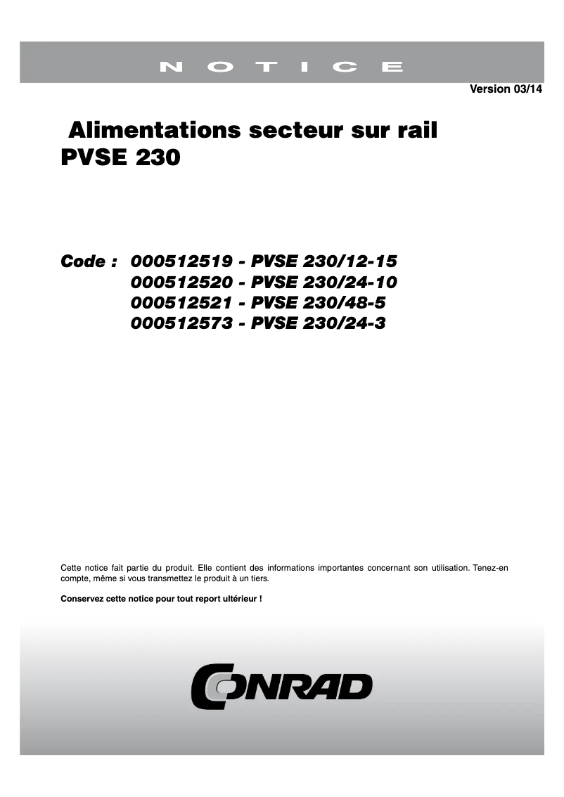 Image de la première page du manuel de l'appareil PVSE 230/48-5