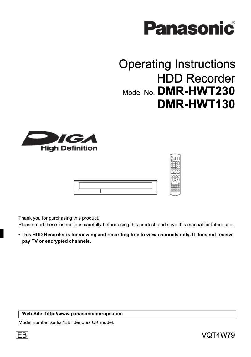 Page 1 of the manual User Manual Panasonic DMR-HWT130