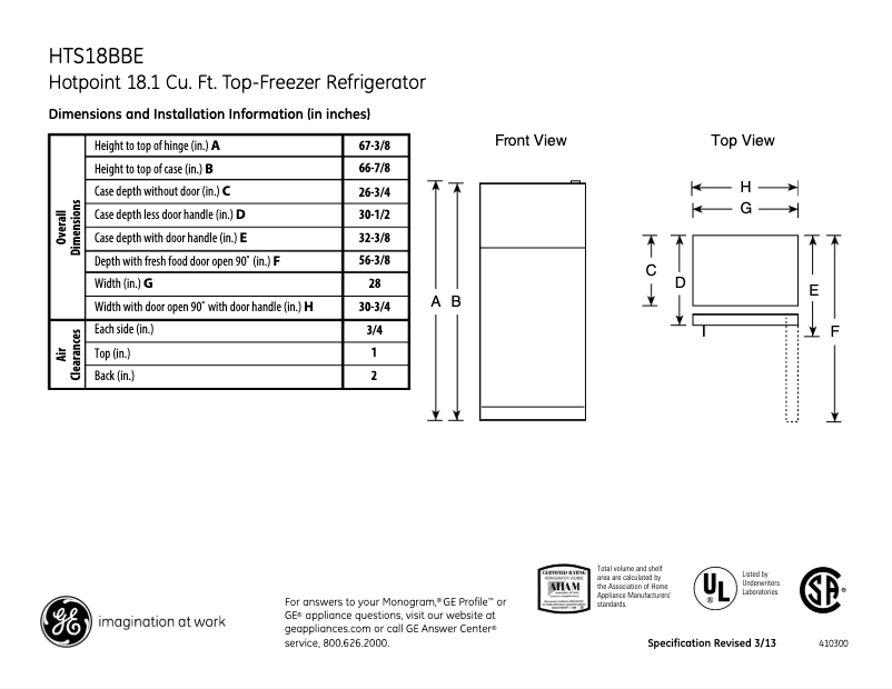 Page n°1 - Fiche technique Hotpoint HTS18BBEWW