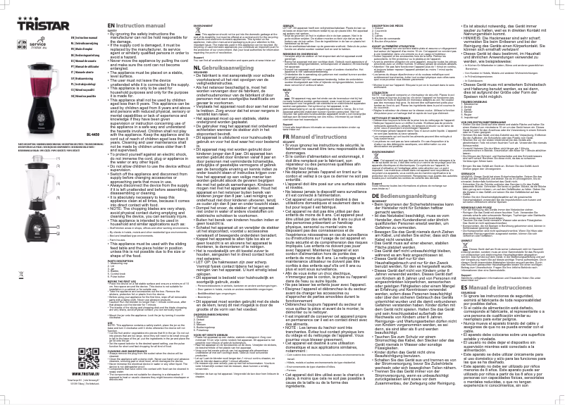 Page n°1 - Manuel utilisateur TriStar BL-4450
