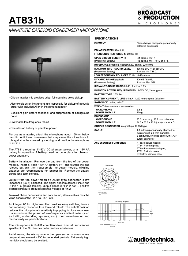 Page 1 of the manual User Manual Audio-Technica AT831b