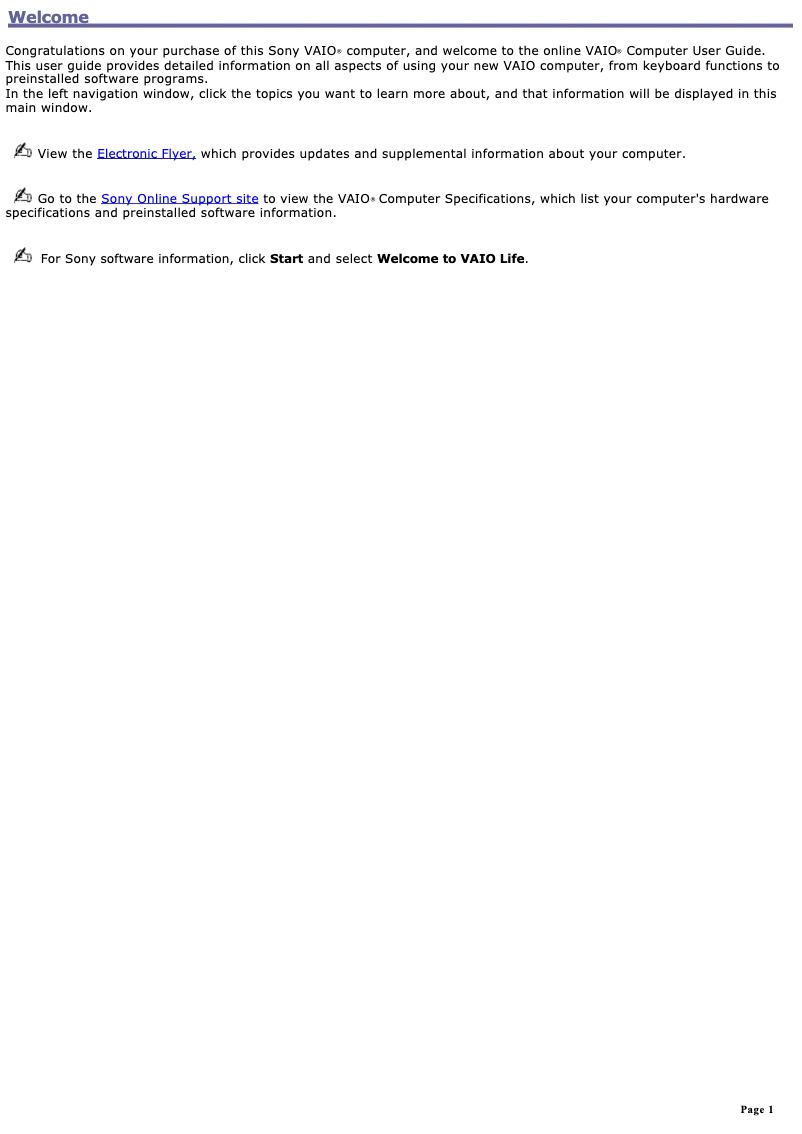 Página 1 del manual Manual de usuario Sony Vaio PCG-Z1WA