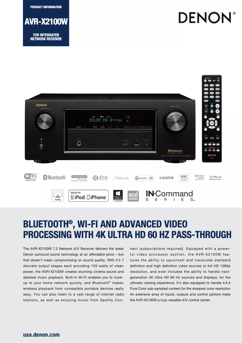Image de la première page du manuel de l'appareil AVR-X2100W