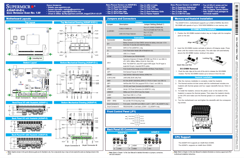 Page 1 de la notice Guide de démarrage rapide Supermicro A2SAP-E
