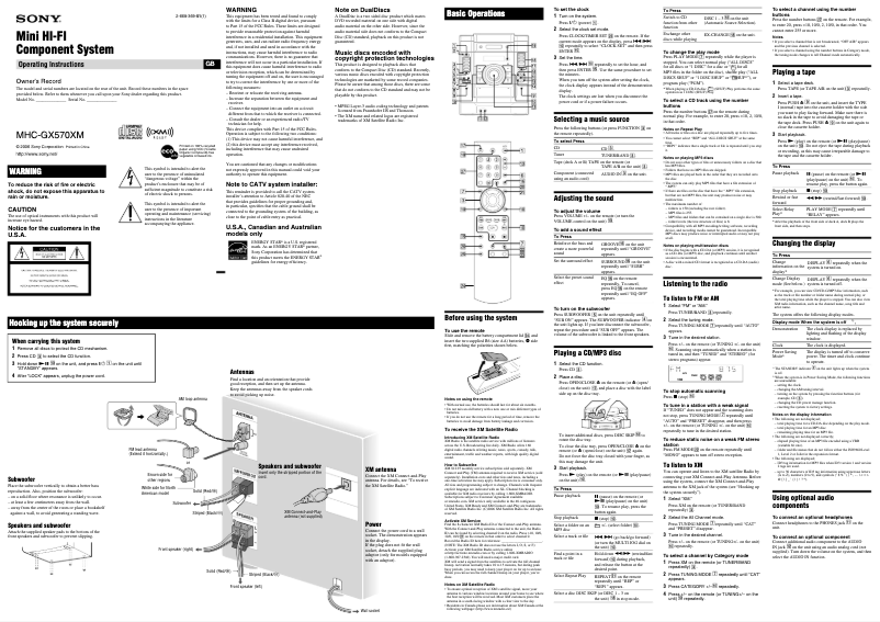 Image de la première page du manuel de l'appareil MHC-GX570XM