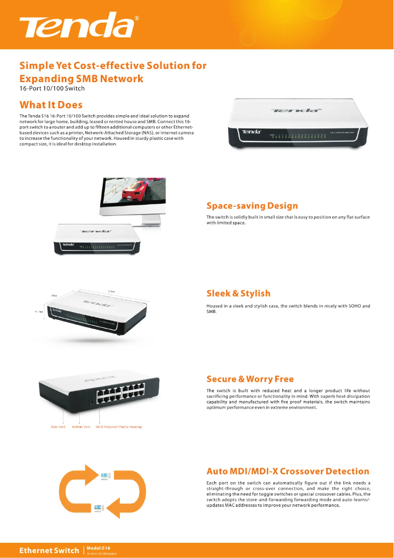 Page 1 de la notice Manuel utilisateur Tenda S16