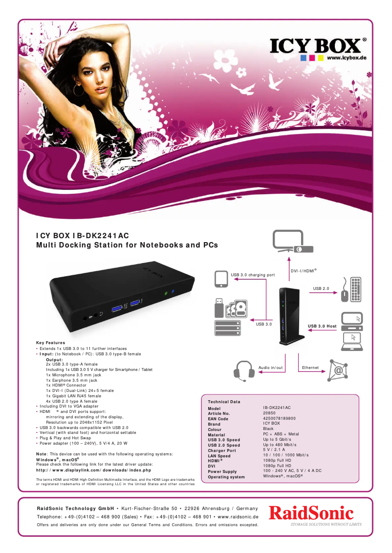 Page 1 de la notice Fiche technique Icy Box IB-DK2241AC
