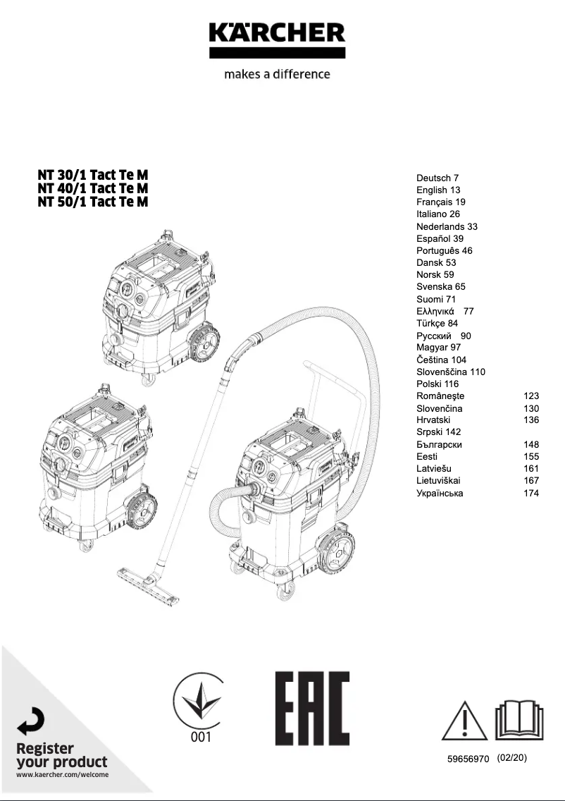Page 1 de la notice Manuel utilisateur Kärcher NT 40/1 Tact Te M