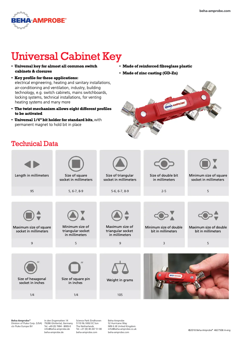 Page n°1 - Manuel utilisateur Beha-Amprobe Universal Cabinet Key
