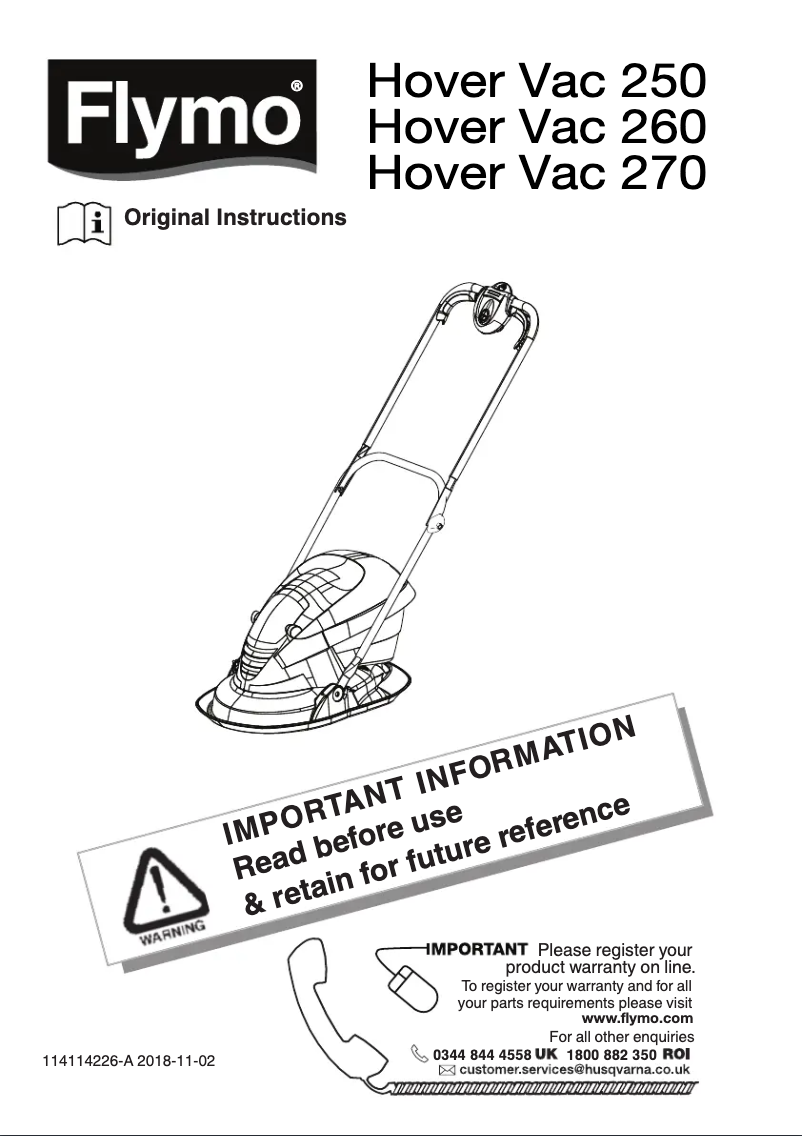 Page 1 de la notice Manuel utilisateur Flymo Hover Vac 270