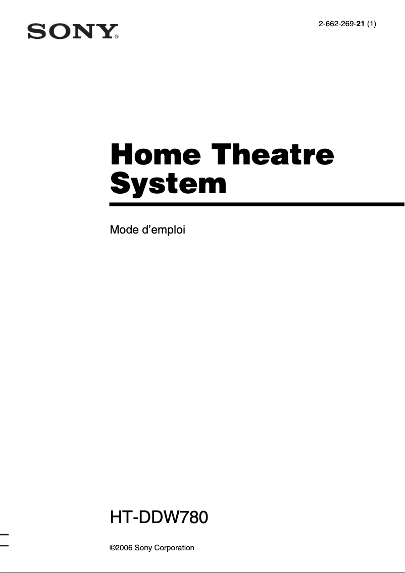 Page 1 de la notice Manuel utilisateur Sony HT-DDW780