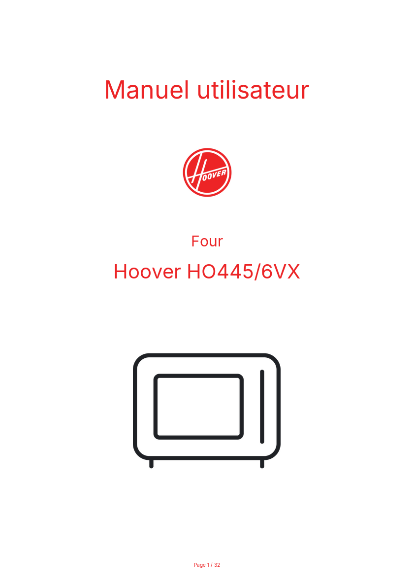 Page n°1 - Manuel utilisateur Hoover HO445/6VX