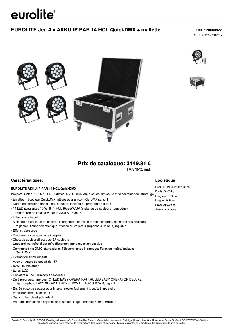 Page n°1 - Fiche technique Eurolite AKKU IP PAR 14