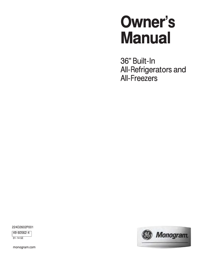 Page n°1 - Manuel d'utilisation et d'entretien GE ZIFS360NXRH