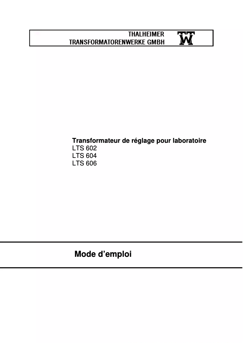 Page 1 de la notice Manuel utilisateur Thalheimer LTS 606