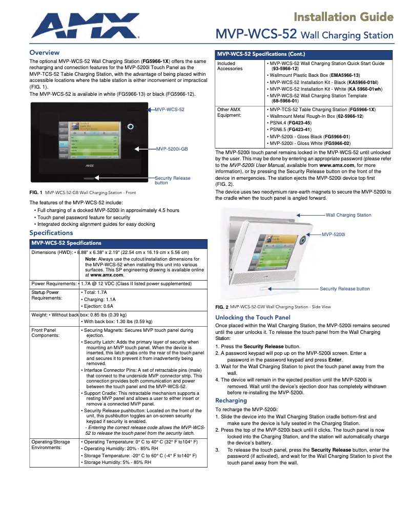 Page 1 de la notice Manuel utilisateur AMX MVP-WCS-52-GW