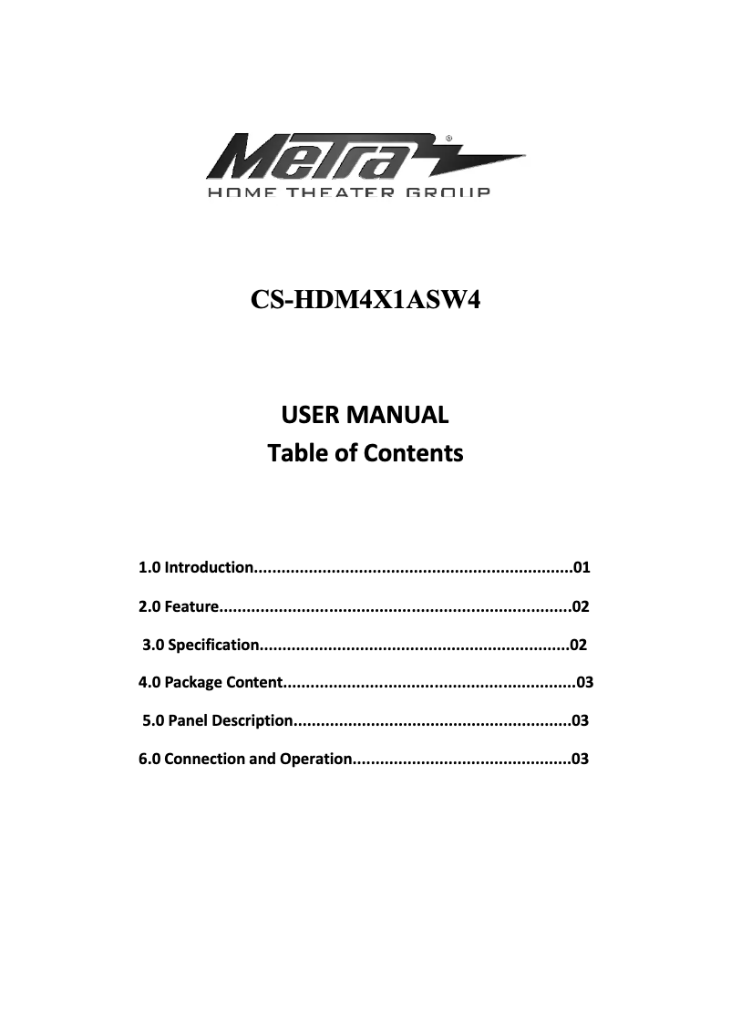 Page 1 de la notice Manuel utilisateur Metra CS-HDM4X1ASW4