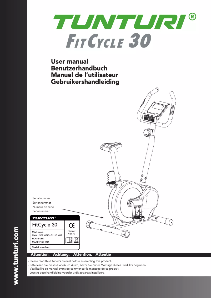 Page n°1 - Manuel utilisateur Tunturi FitCycle 30
