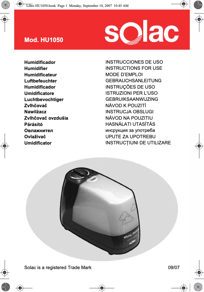 Page n°1 - Manuel utilisateur Solac HU1050