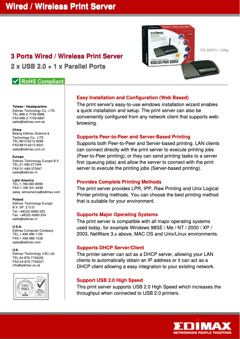 Page 1 de la notice Fiche technique Edimax PS-3207UWg