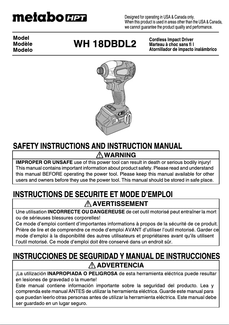 Página 1 del manual Manual de usuario Metabo WH18DBDL2