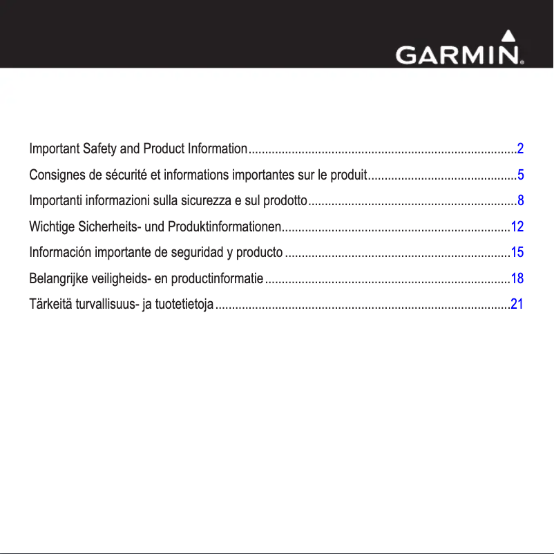 Page n°1 - Instructions de sécurité Garmin VHF 100i