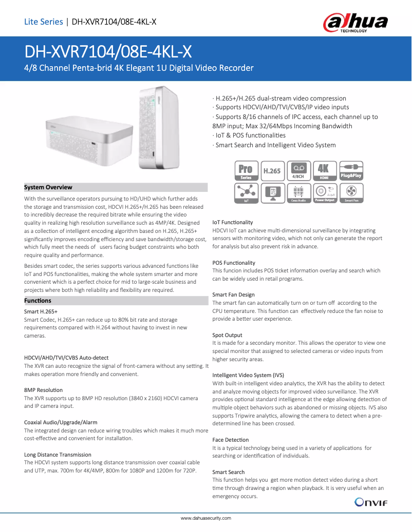 Page n°1 - Fiche technique Dahua Technology XVR7104/08E-4KL-X