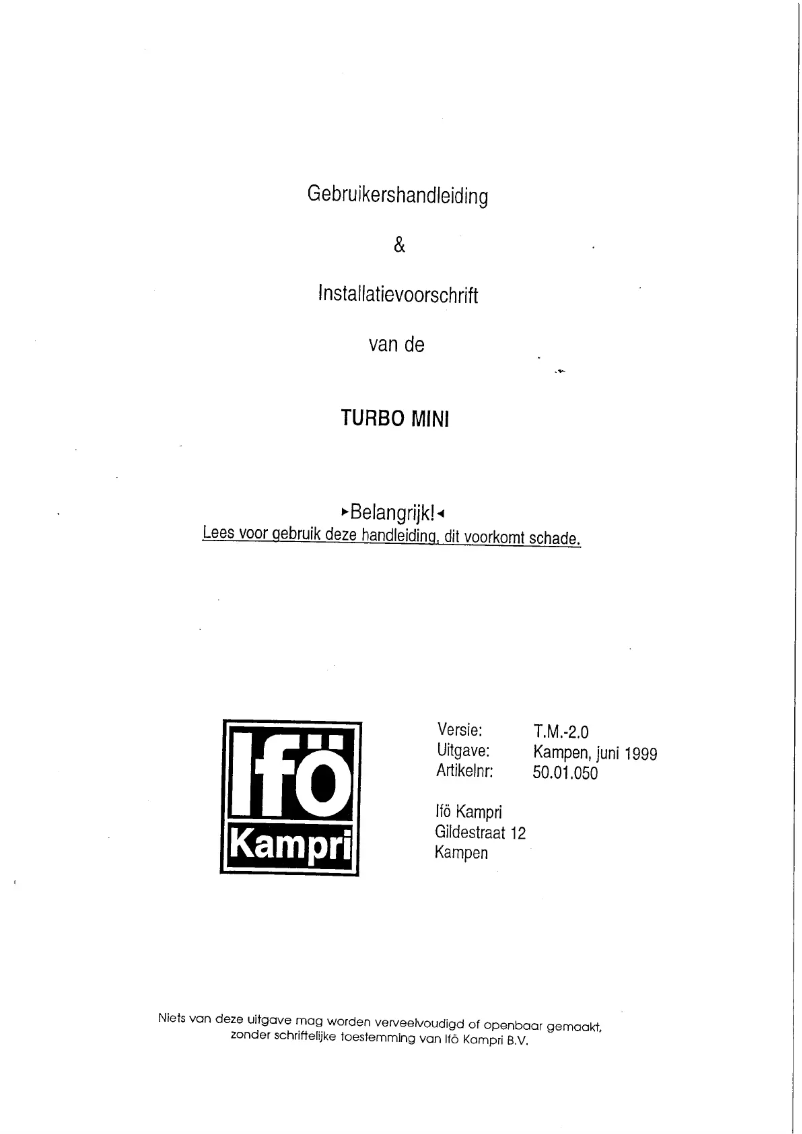 Page n°1 - Manuel utilisateur Ifö Kampri Turbo-Mini (2 buttons)