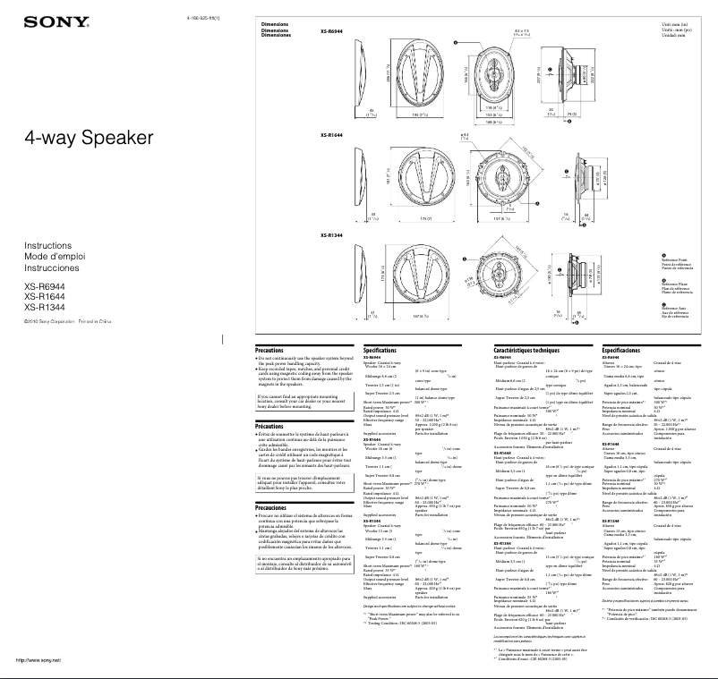 Page n°1 - Manuel utilisateur Sony XS-R1344
